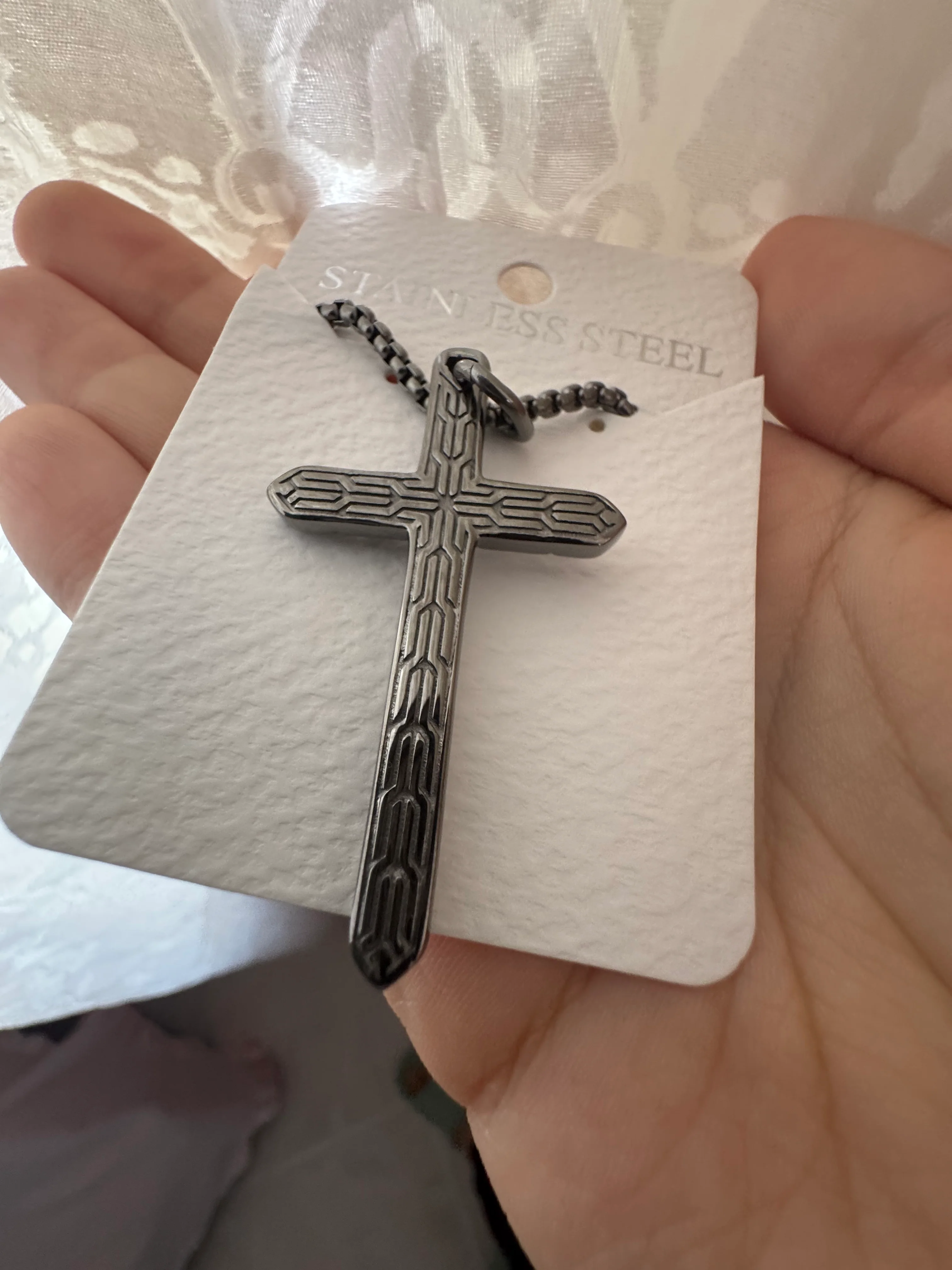 Cross Necklace Gunmetal Black Stainless Steel - Image 2
