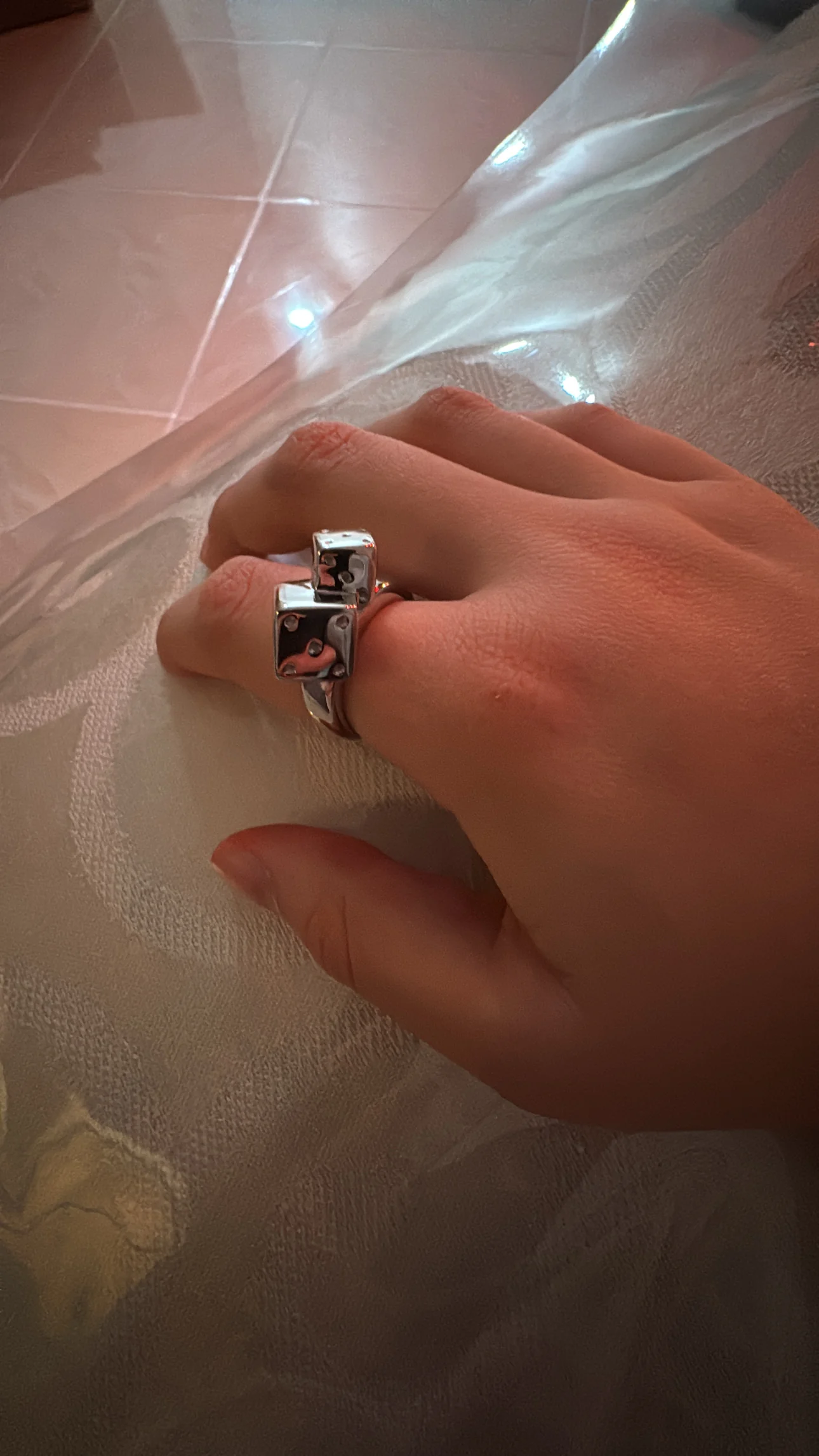 Dice Lay Down Silver Stainless Steel Non Tarnish Open Size Ring - Image 3