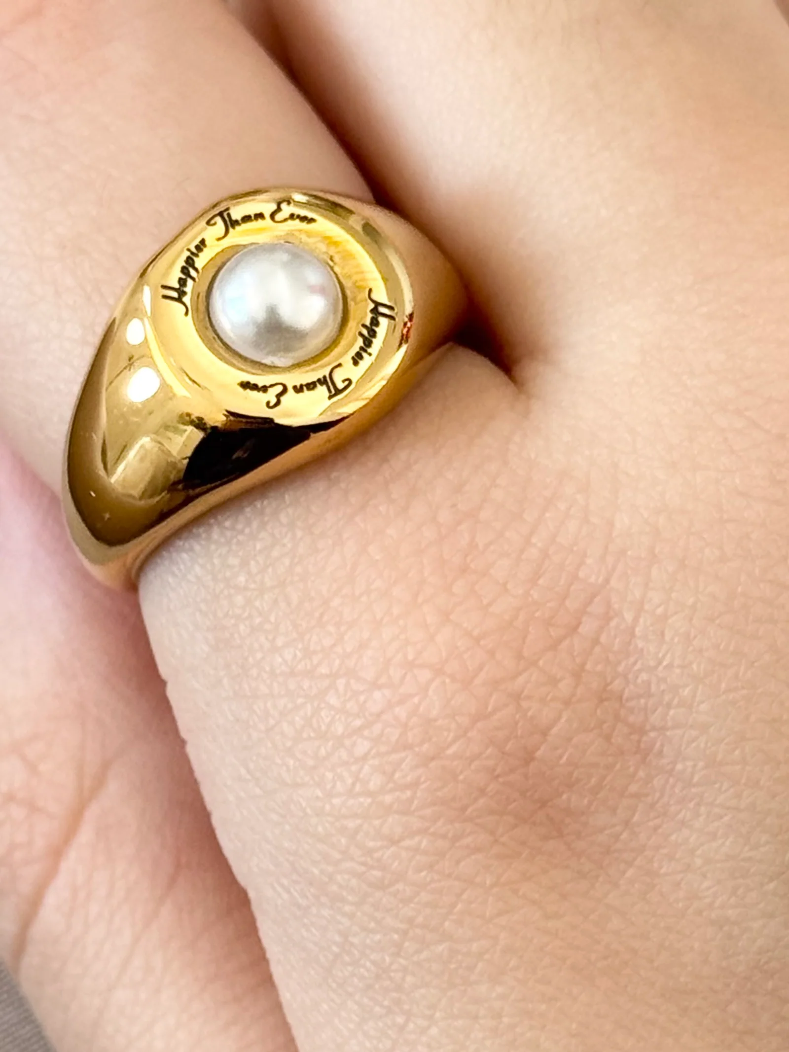 HTE Vegan Pearl Stainless Steel Open Sized Ring - Image 2