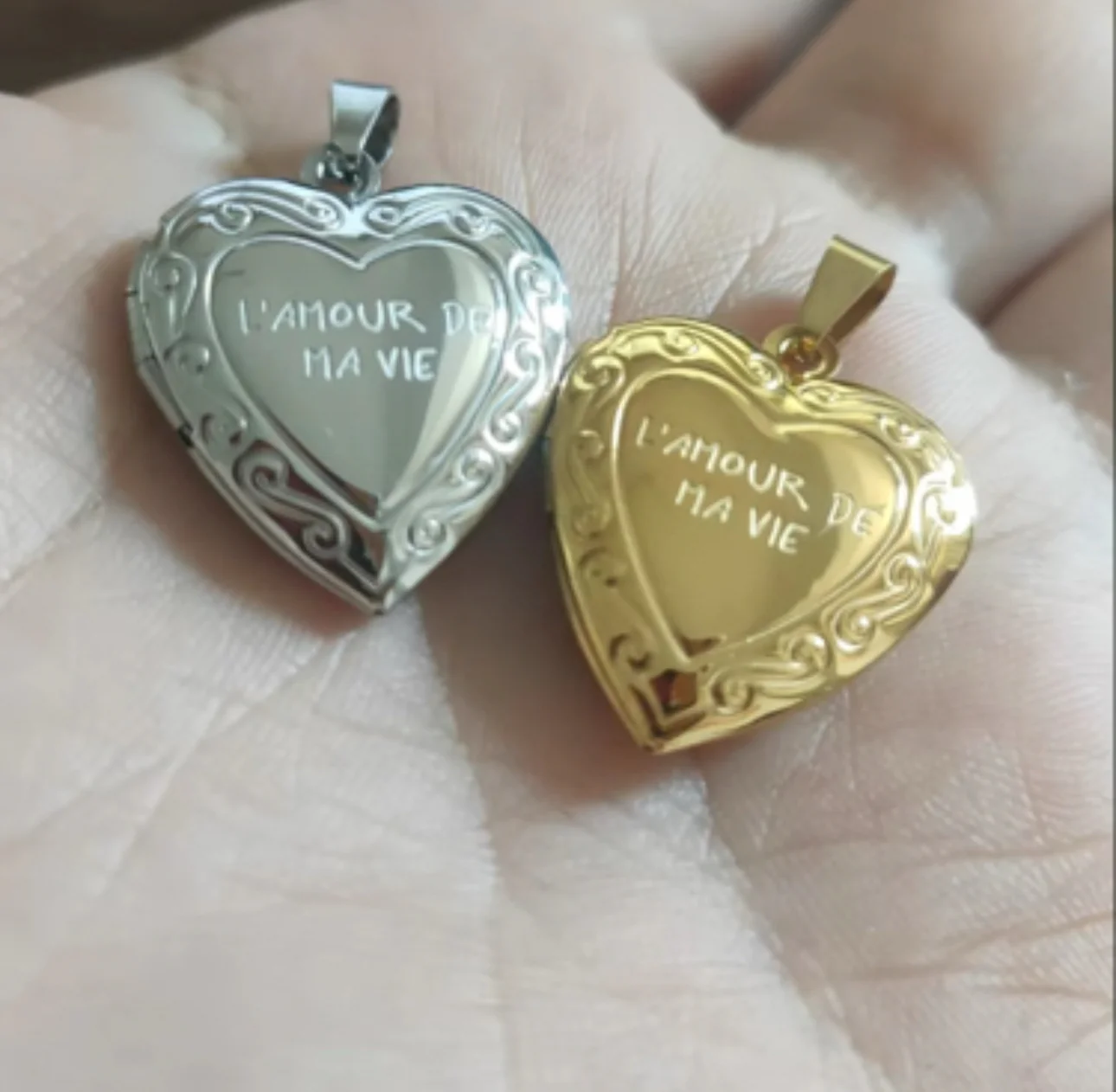 L’amour silver + gold heart locket stainless steel COMES WITH PHOTO SHOWN IN LISTING - Image 4