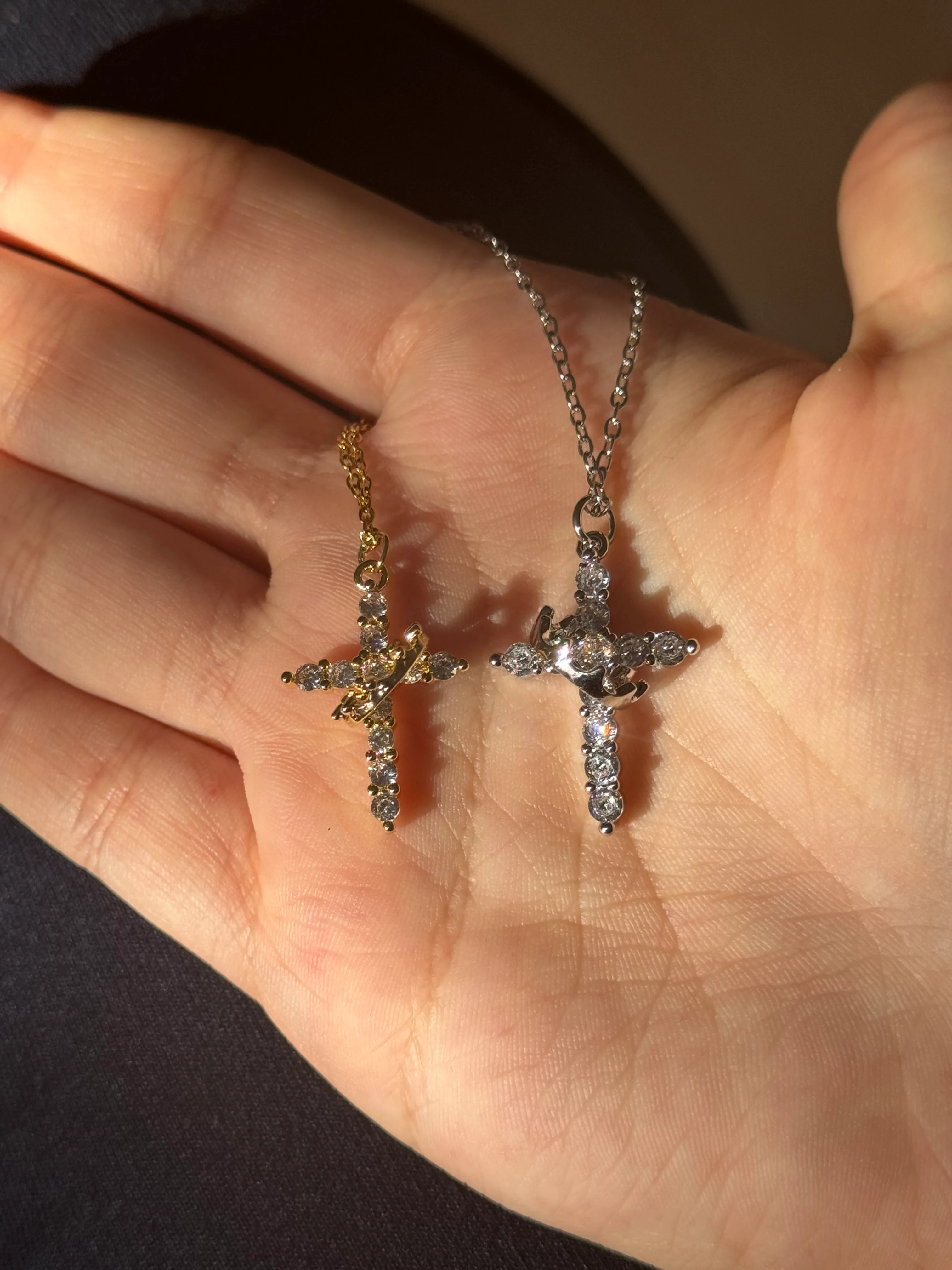 Non Tarnish Cross Necklaces Gold + Silver Stainless Steel - Image 3
