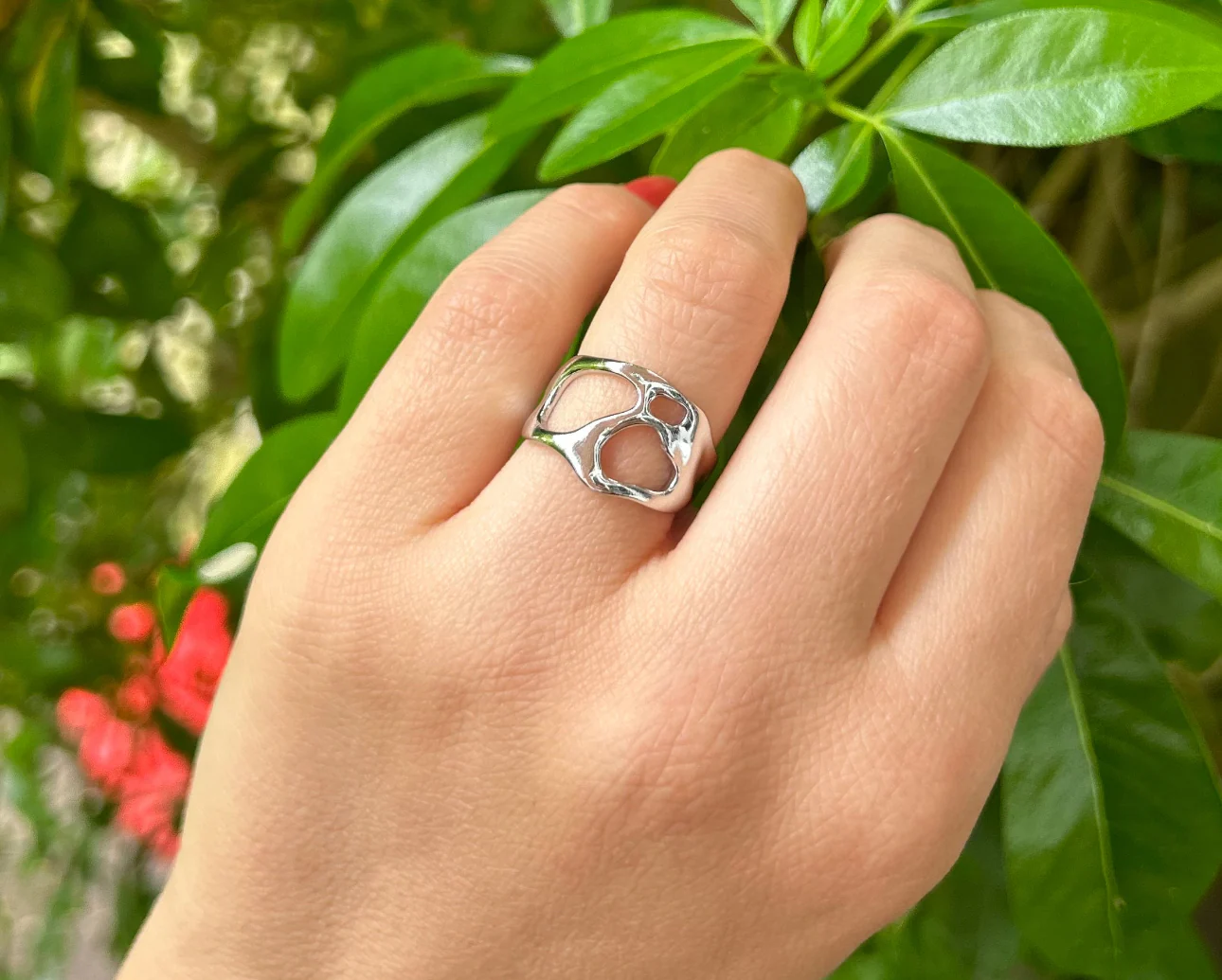 Polished Silver + Gold Stainless Steel Open Size Design Ring - Image 3