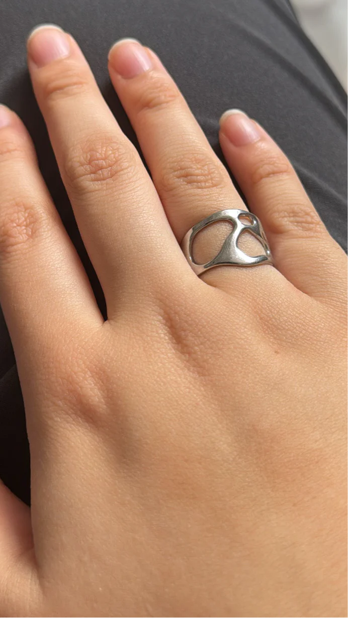 Polished Silver + Gold Stainless Steel Open Size Design Ring - Image 4