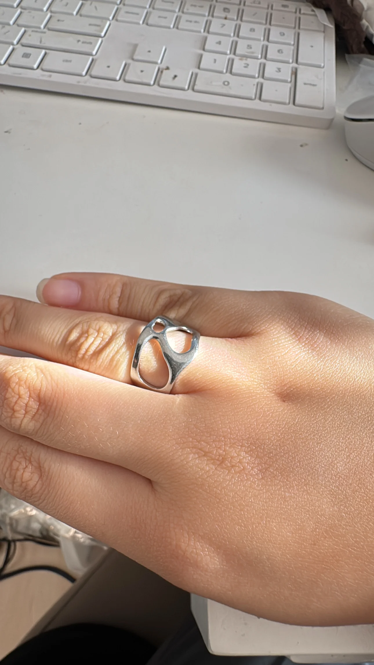 Polished Silver + Gold Stainless Steel Open Size Design Ring - Image 5