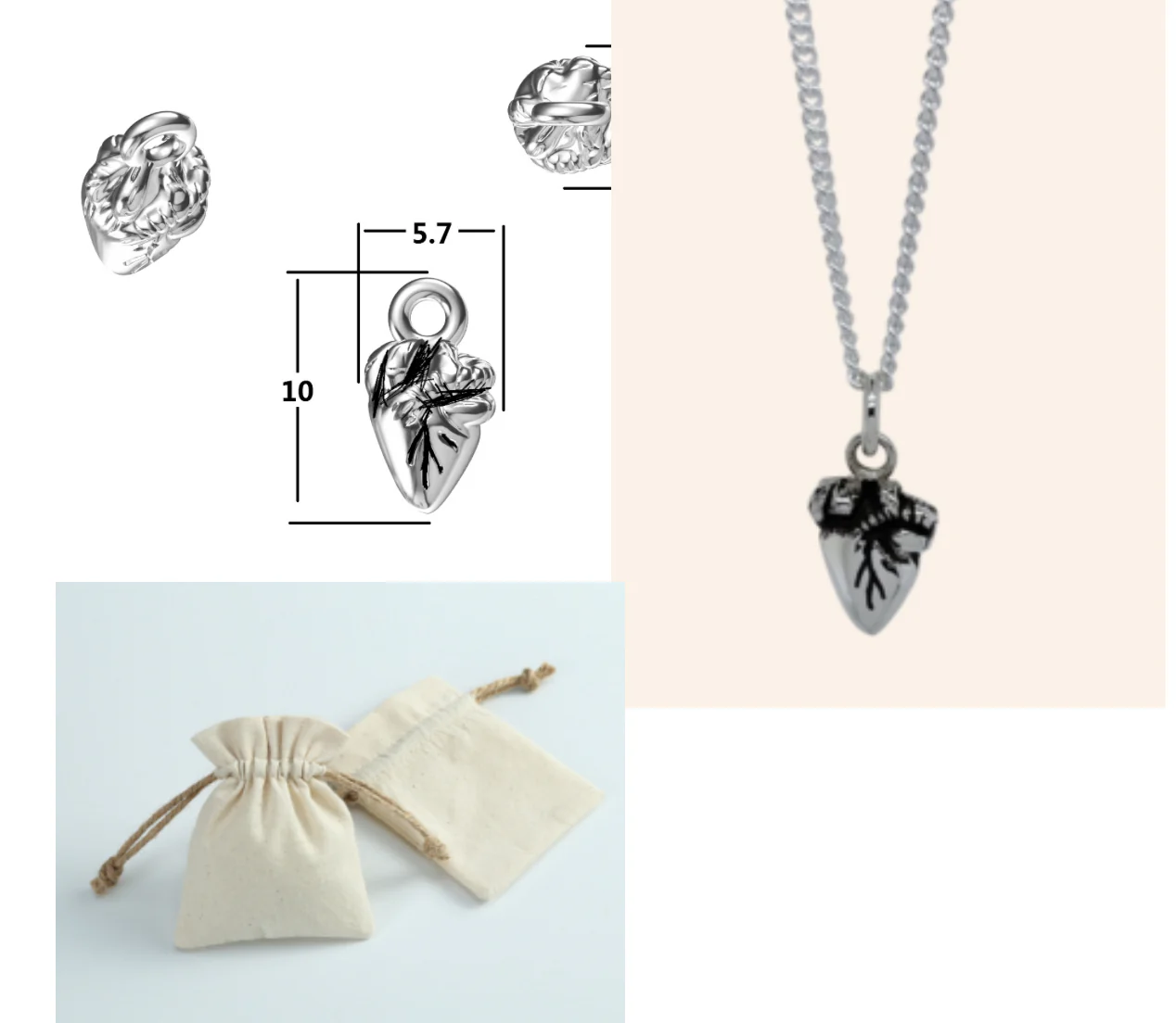 Stainless Steel Realistic Heart Necklace detailed + dainty - Image 3